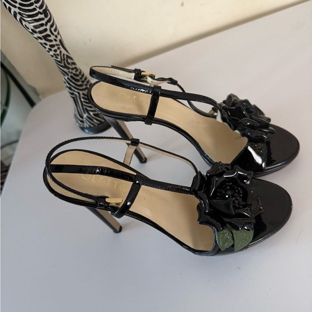 Poletto Black Stiletto Heels with Floral Detail 6 Used Once (like new) see pics - Picture 4 of 10